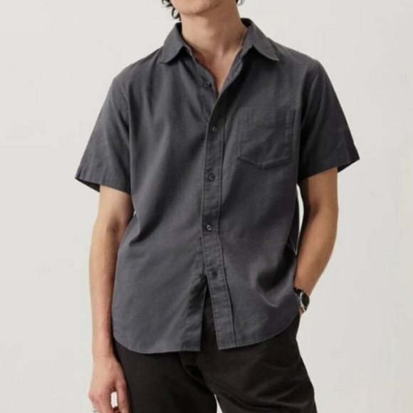 Buck Mason Draped Twill SS One Pocket Shirt Grey Charcoal M
